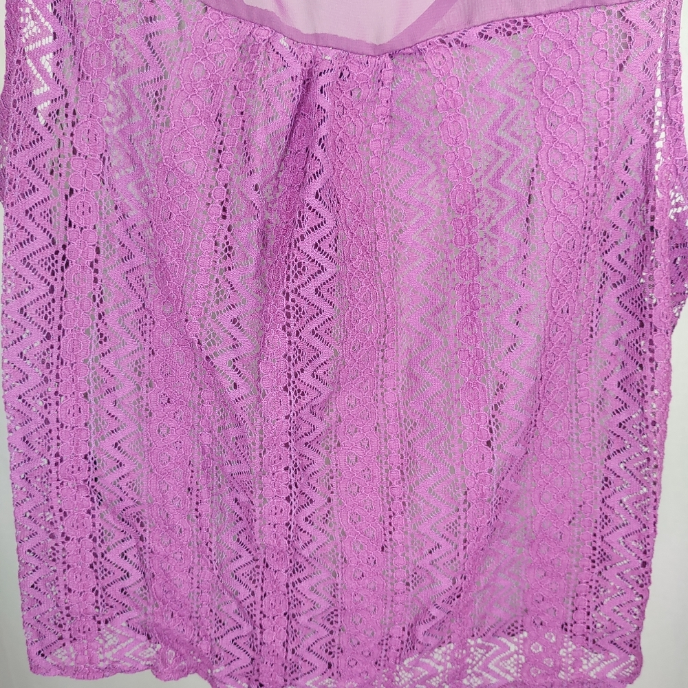 Sheer & Lace Plum Button Down Tank Top Blouse Sz M - Picture 3 of 7